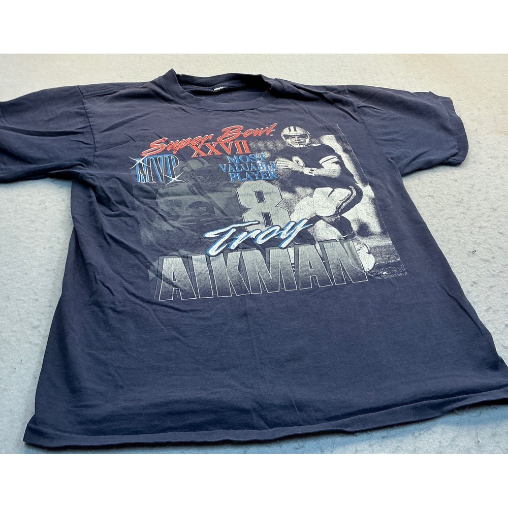 Logo 7 Vintage 1993 Super Bowl XXVII MVP Troy Aikman T-Shirt Navy Blue L 90s NFL